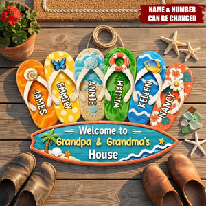 Wooden Sign With Sunny Flip Flops, Welcome To Grandma & Grandpa's House