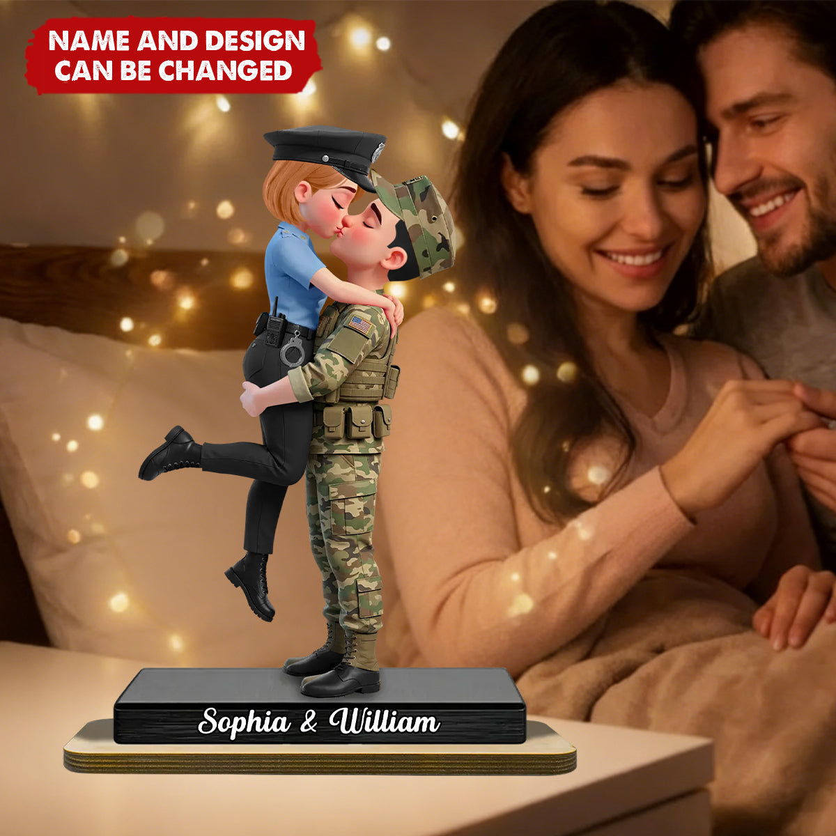 Hero Couple Forever Love - Personalized 2-Layered Wooden Plaque - Valentine's Day Gift For Couple, For Him, For Her, Nurse, Police, Firefighter, Army