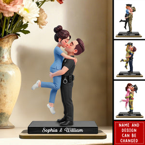 Hero Couple Forever Love - Personalized 2-Layered Wooden Plaque - Valentine's Day Gift For Couple, For Him, For Her, Nurse, Police, Firefighter, Army