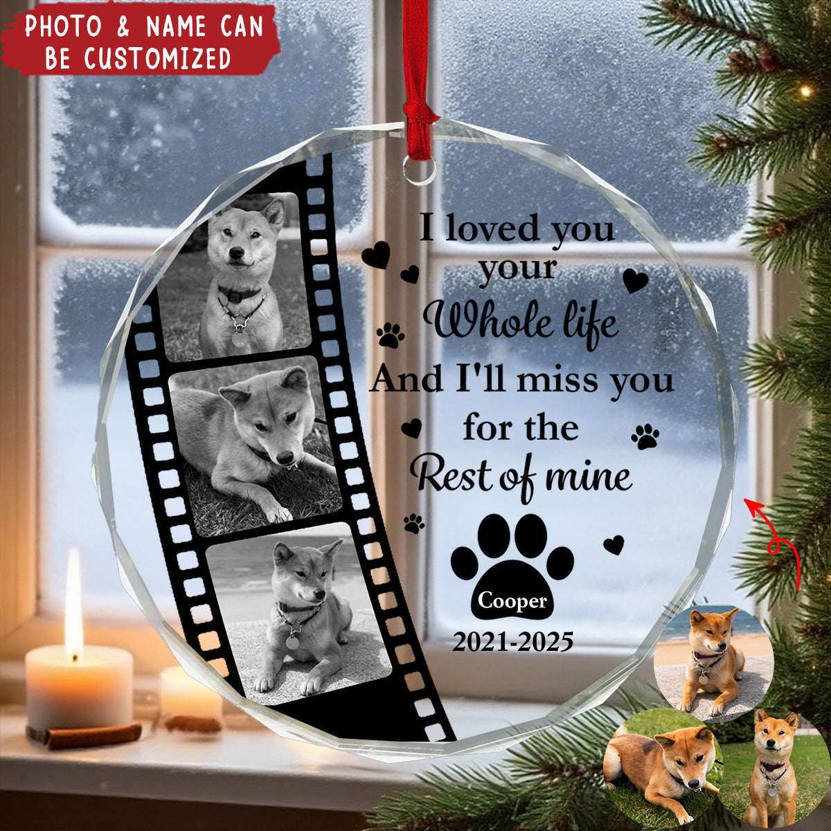 Custom Film Roll Dog Picture - Personalized Dog Memorial Glass Ornament