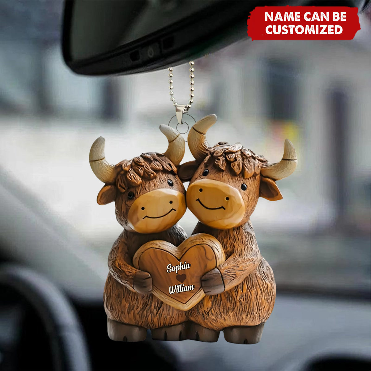 Highland Cowl Couple - Personalized Acrylic Car Ornament