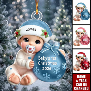 Baby Beside Christmas Bauble 3D Effect Baby's First Christmas Personalized Acrylic Flat Ornament