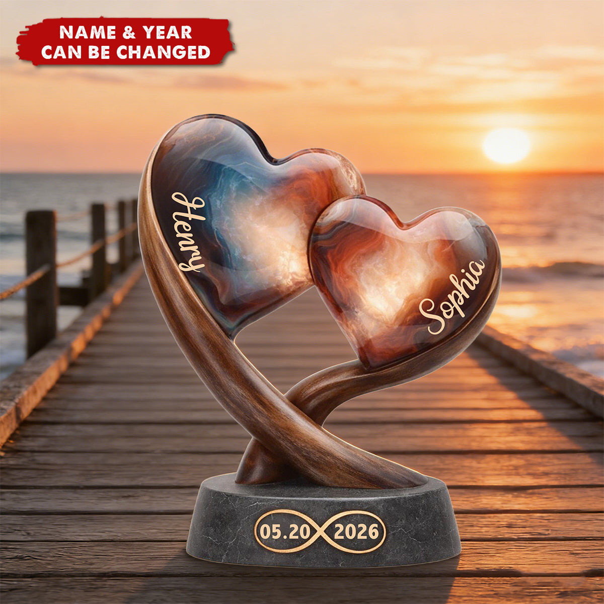 Personalized Couple Heart One Love Acrylic Plaque, Wedding Anniversary Gift For Couples