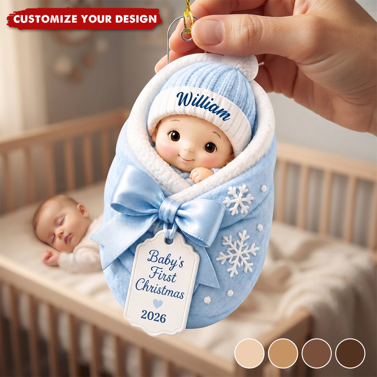 Baby's First Christmas Baby In Swaddle Blanket - Personalized Acrylic Ornament