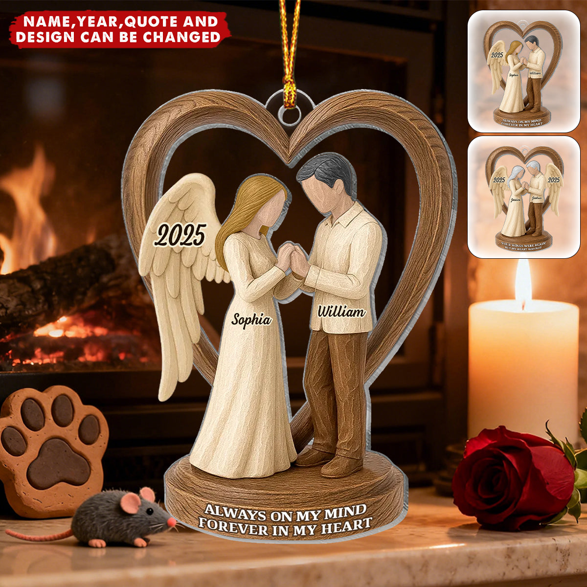 Couple Memorial Wooden Figurines - Personalized Christmas Acrylic Ornament