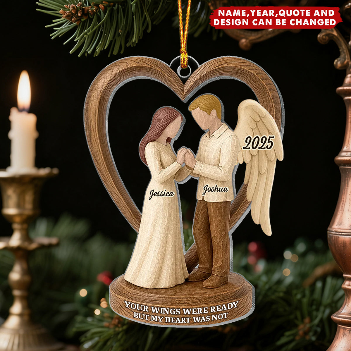 Couple Memorial Wooden Figurines - Personalized Christmas Acrylic Ornament