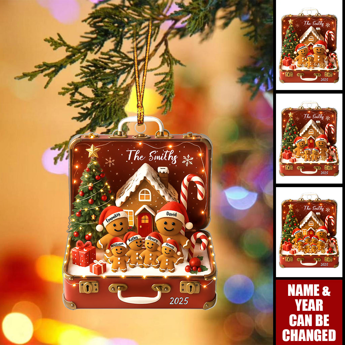 Gingerbread Family Vintage Suitcase Personalized Acrylic Ornament