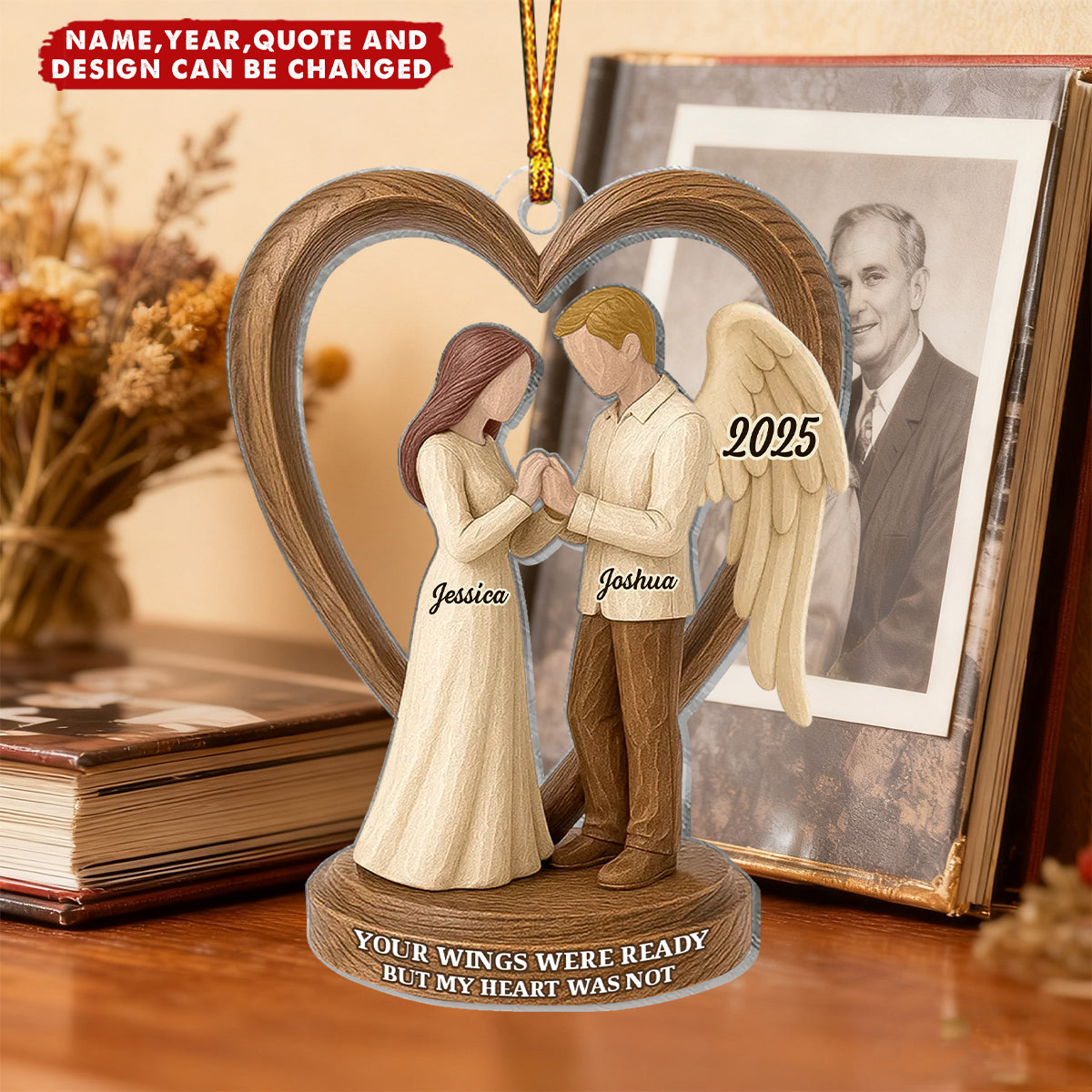 Couple Memorial Wooden Figurines - Personalized Christmas Acrylic Ornament