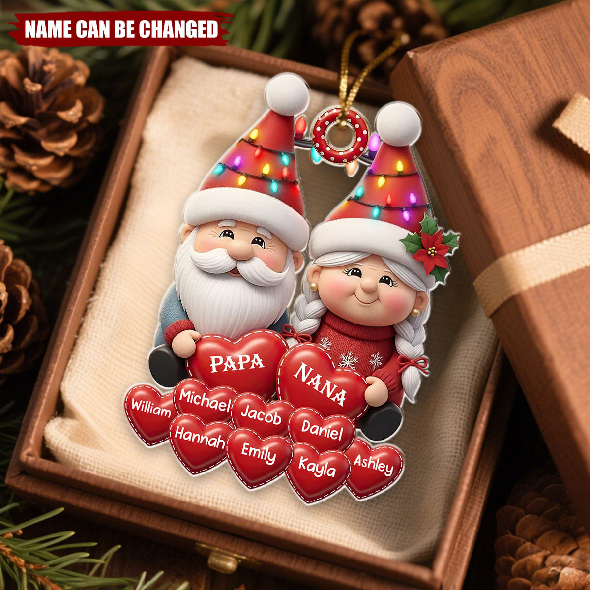 Christmas Grandparents With Grandkids’ Names Heart - Personalized Christmas Acrylic Ornament