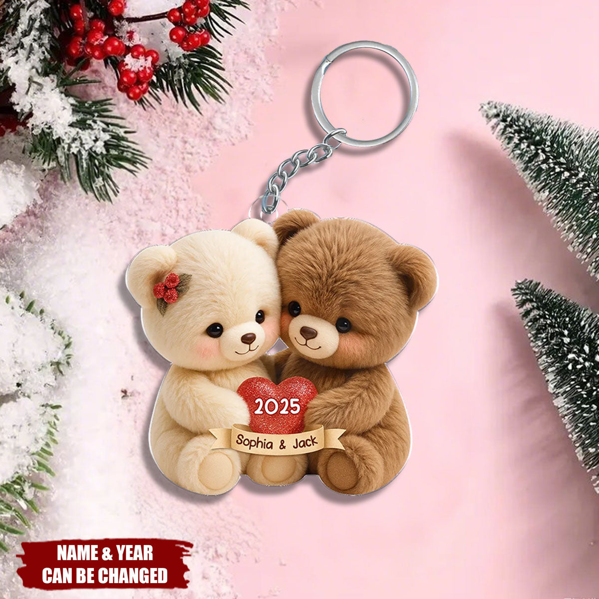 Loving Bear Couple - Personalized Acrylic Keychain - Sentimental Gift For Him, For Her