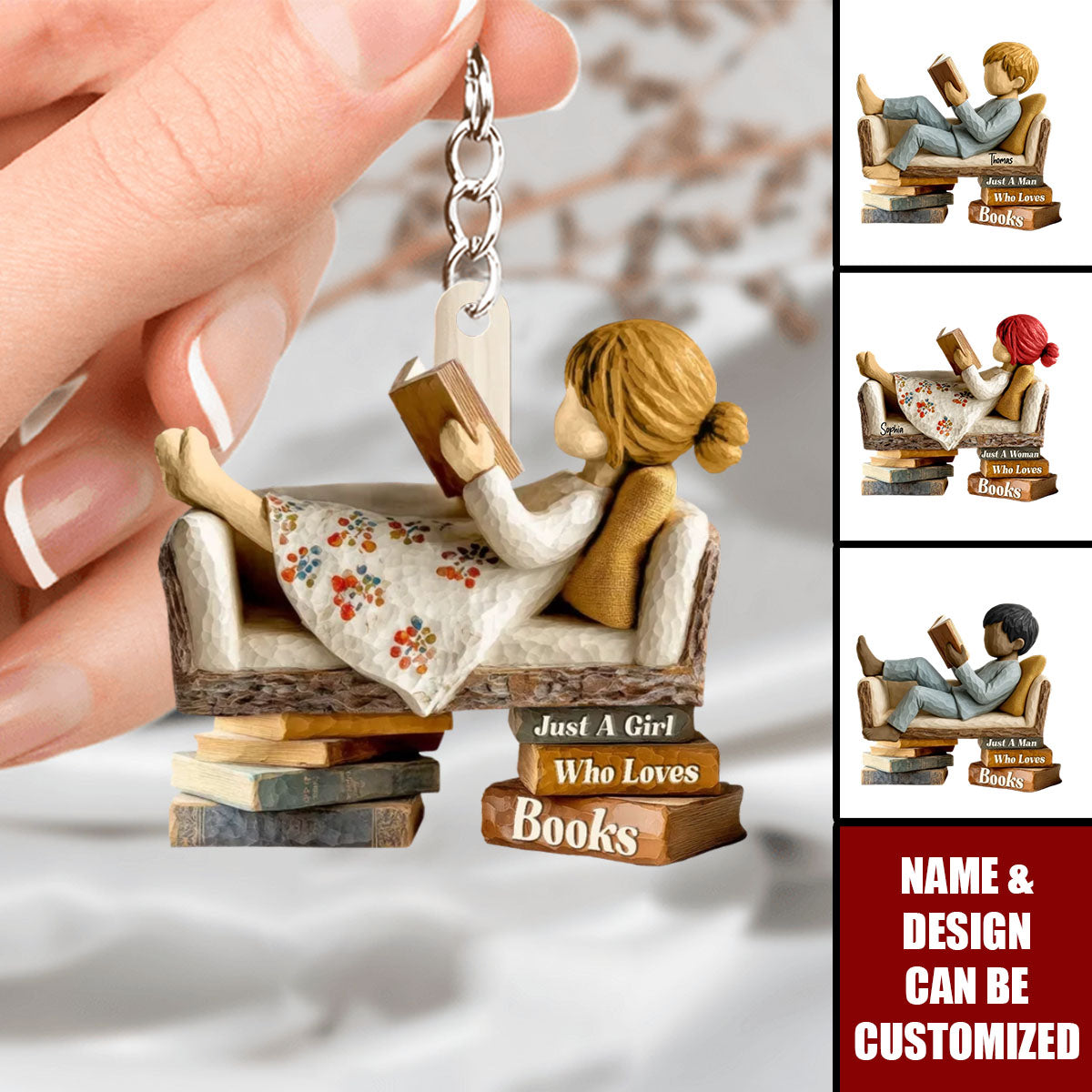 Man Woman Reading Book On Sofa - Personalized Acrylic Keychain, Gift For Book Lover, Bookworm