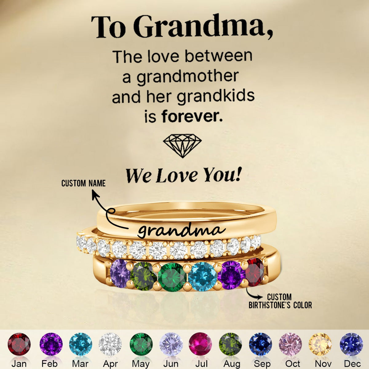 For Grandmother Custom With Grandkids' Birthstones Grandma's Ring