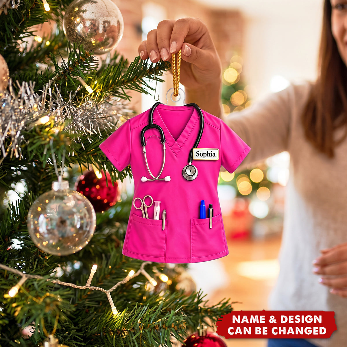 Personalized Nurse Ornament, Custom Scrubs Christmas Ornament