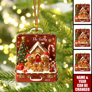 Gingerbread Family Vintage Suitcase Personalized Acrylic Ornament
