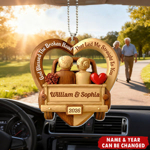 God Blessed The Broken Road That Led Me Straight To You, Couple Ornament In Car