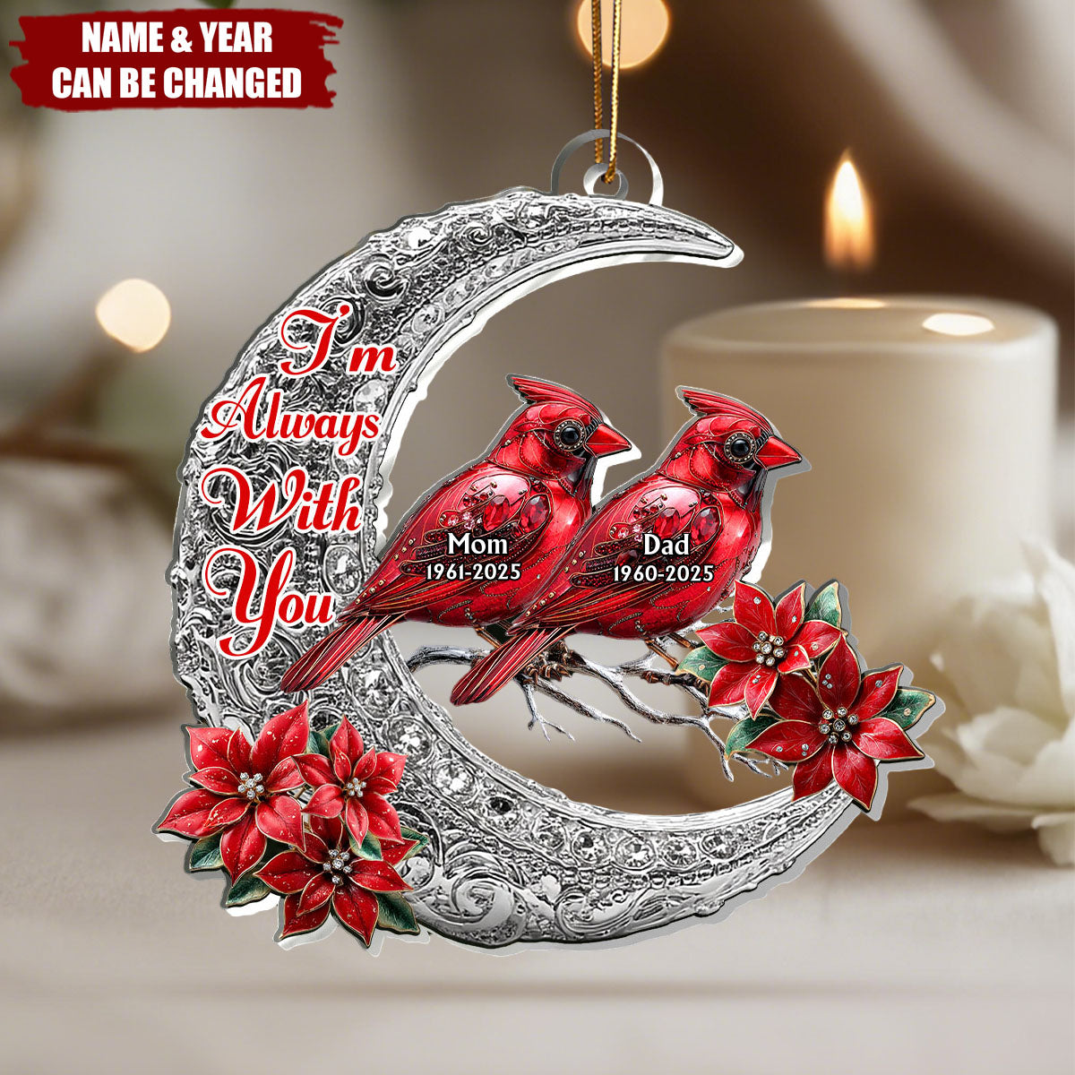 Memorial Cardinal Silver Moon - Personalized 1-Layer Acrylic Ornament