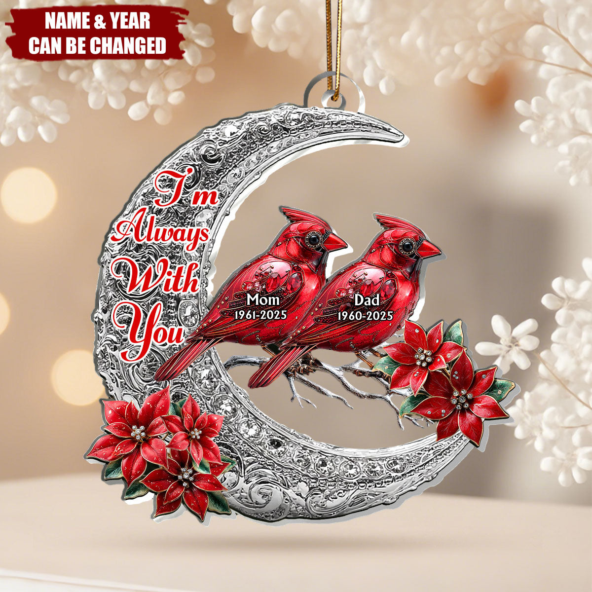 Memorial Cardinal Silver Moon - Personalized 1-Layer Acrylic Ornament