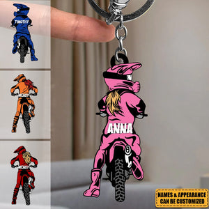 Racing Doll Personalized Acrylic Keychain, Gift For Motocross Family, Motor Racers