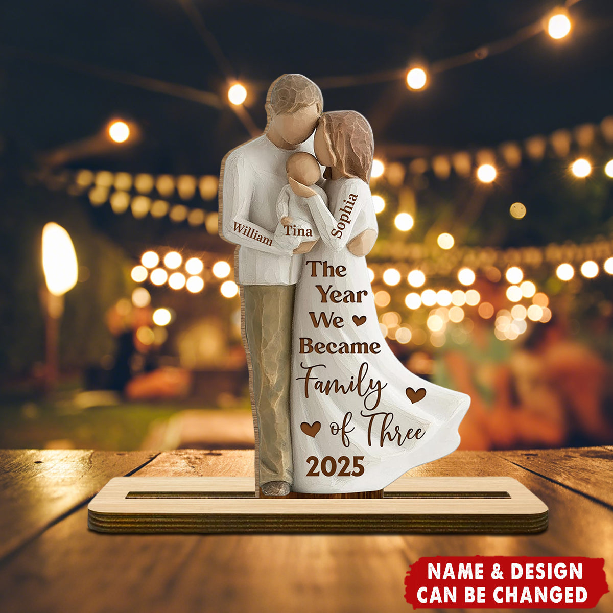 The Year We Became Family Of Three With Heart,Personalized Wood Plaque,Gift For New Parents