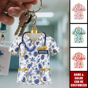 Personalized Nurse Toile de Jouy Acrylic Keychain, Gifts For Nurse