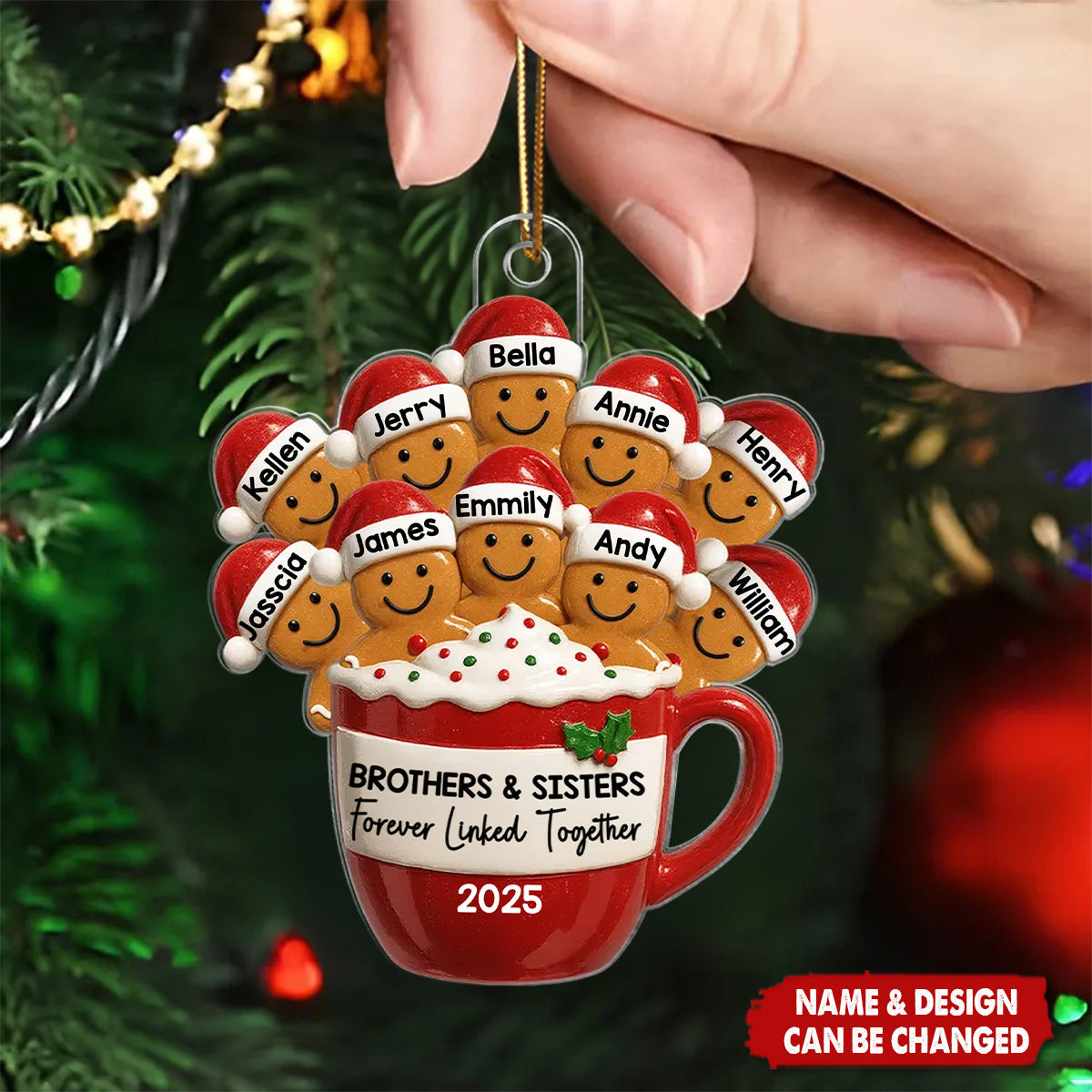Gingerbread Brothers Sisters Siblings In Hot Cocoa Christmas Personalized Acrylic Ornament