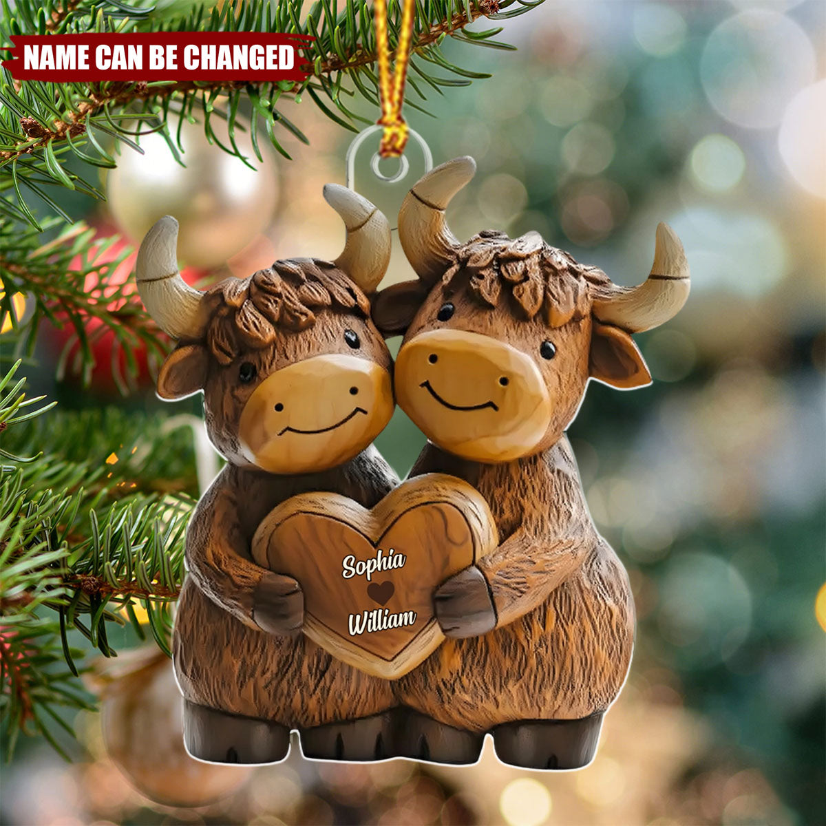 Highland Cowl Couple - Personalized Christmas Acrylic Ornament