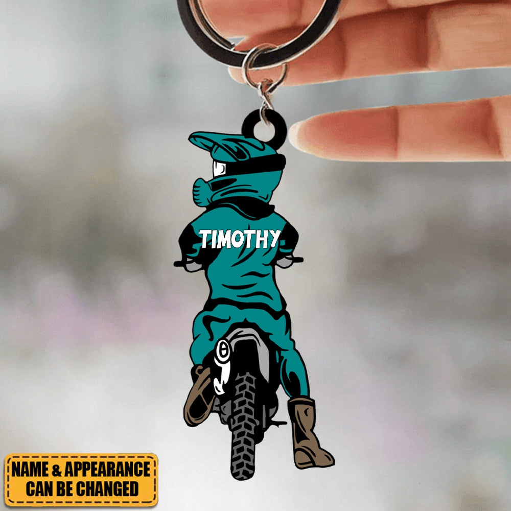 Racing Doll Personalized Acrylic Keychain, Gift For Motocross Family, Motor Racers
