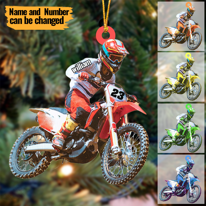 Personalized Motocross Biker Christmas Ornament Custom Name and Number Acrylic Ornament
