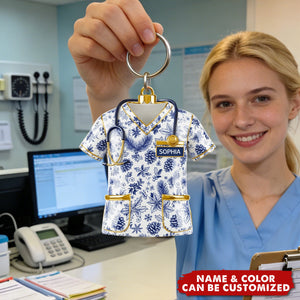 Personalized Nurse Toile de Jouy Acrylic Keychain, Gifts For Nurse
