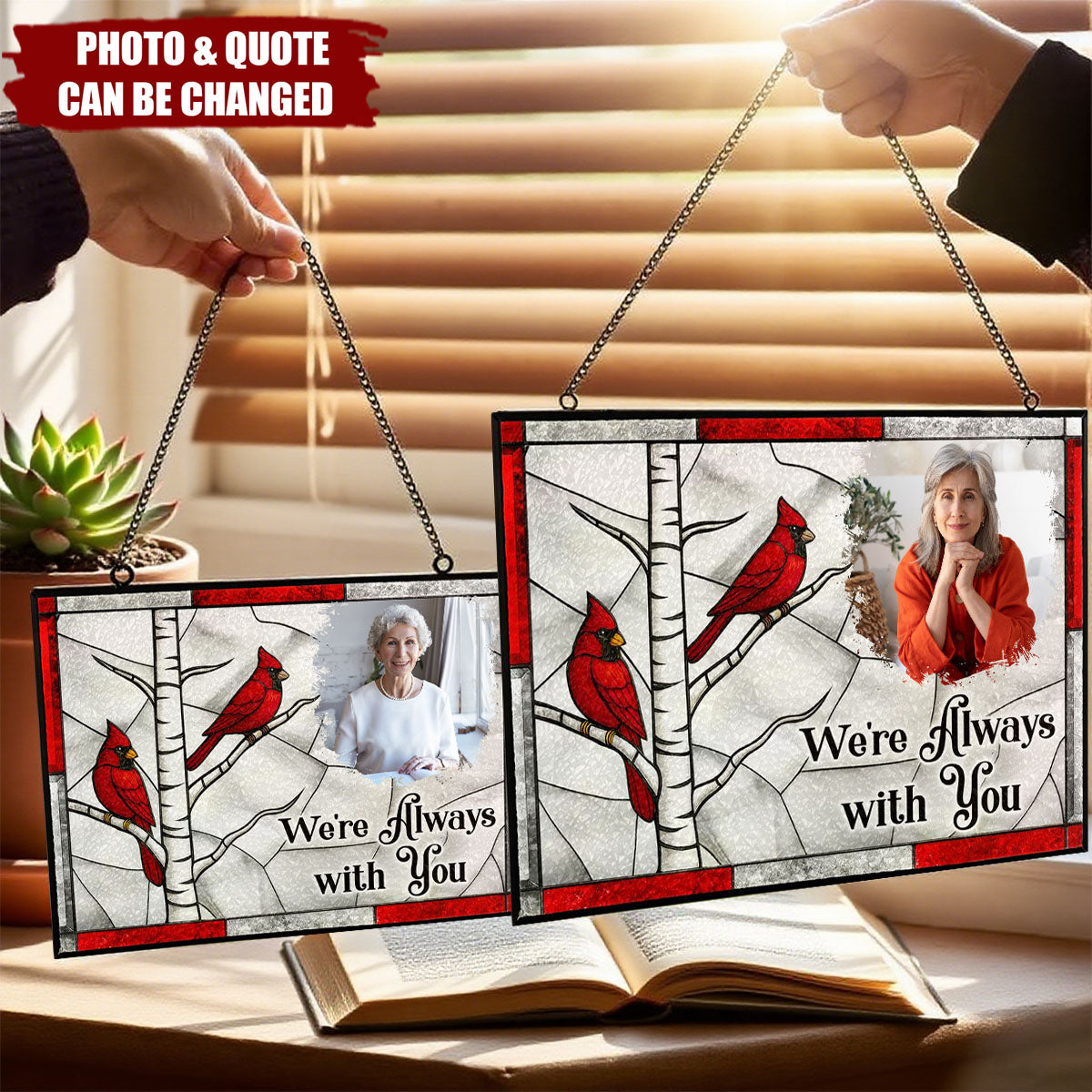 I'm Always With You Memorial Gift - Personalized Photo Stained Glass Suncatcher