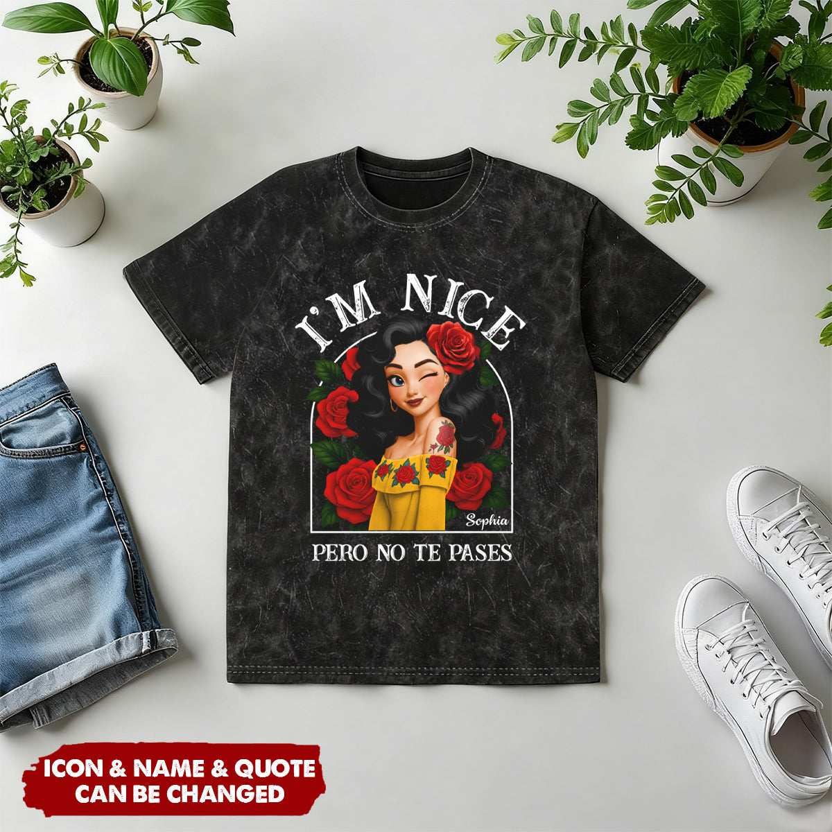 In A World Filled With Princesses Be A Chingona Hispanic - Personalized Acid Wash T‑Shirt
