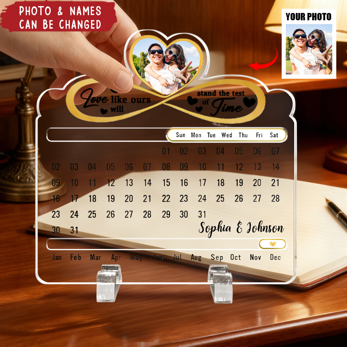 Custom Photo Our Love Is Timeless - Personalized Acrylic Perpetual Desk Calendar
