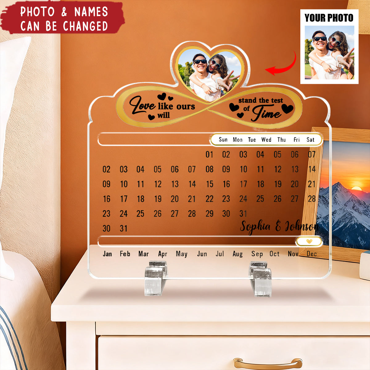 Custom Photo Our Love Is Timeless - Personalized Acrylic Perpetual Desk Calendar