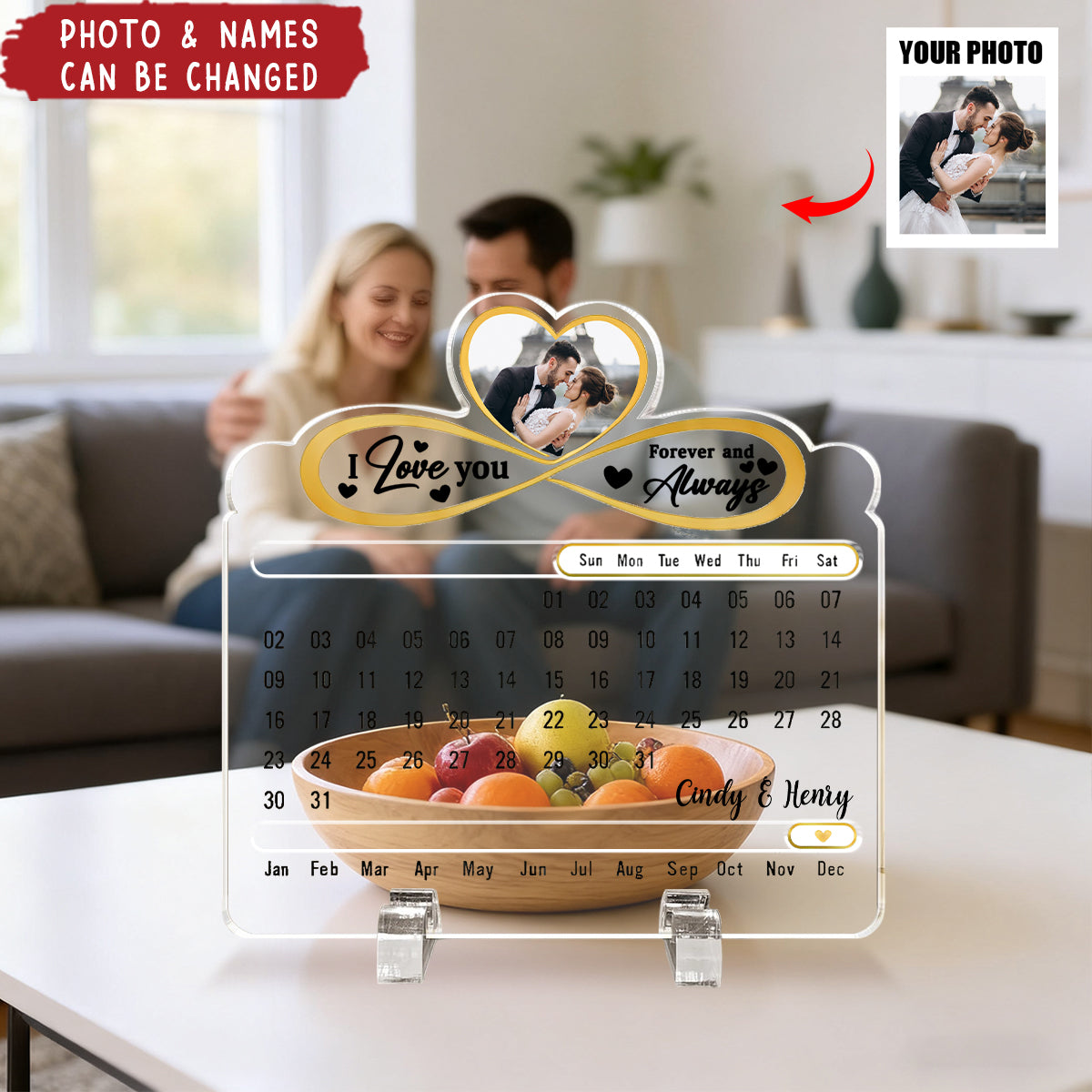 Custom Photo Our Love Is Timeless - Personalized Acrylic Perpetual Desk Calendar