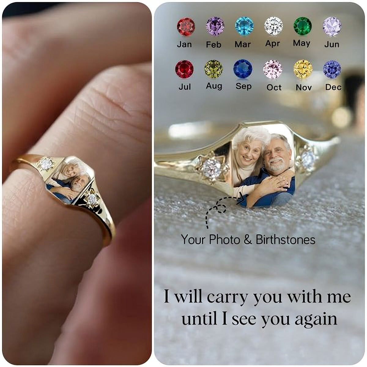 Personalized Memorial Photo Birthstone Custom Ring