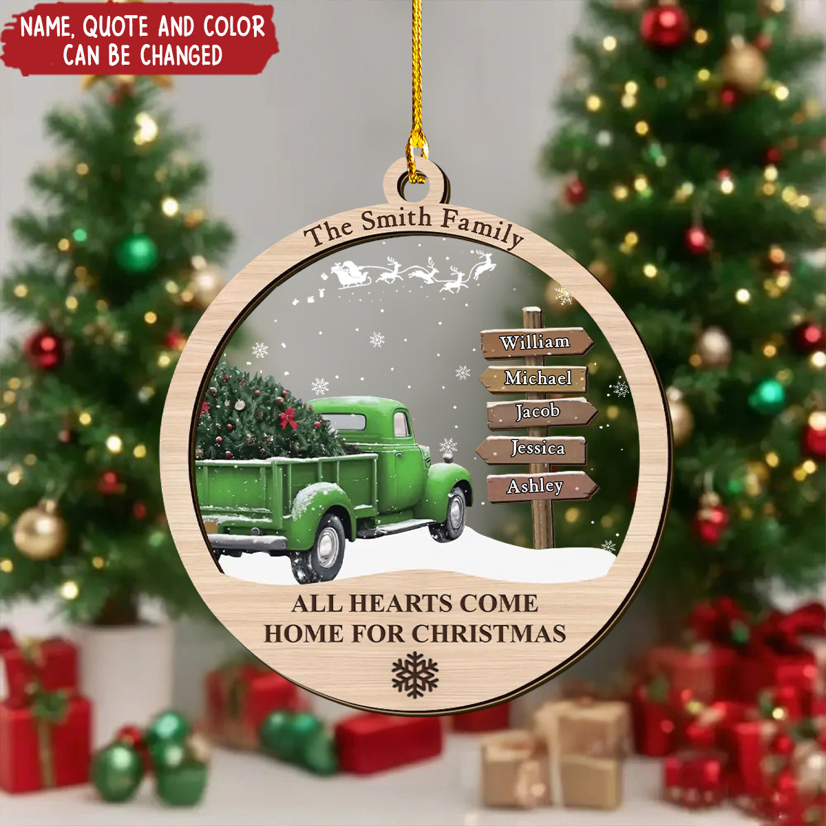 Family Post Sign Christmas Truck - Personalized 2-Layered Mix Ornament
