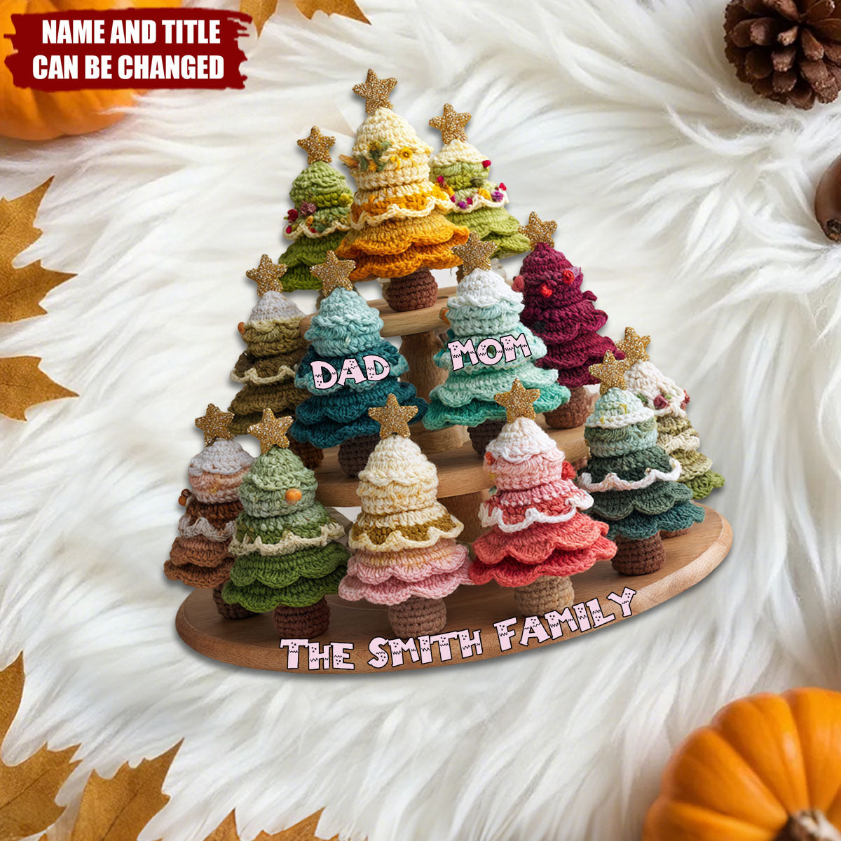 Family Christmas Tree Crochet - Personalized Custom Shaped Acrylic Plaque