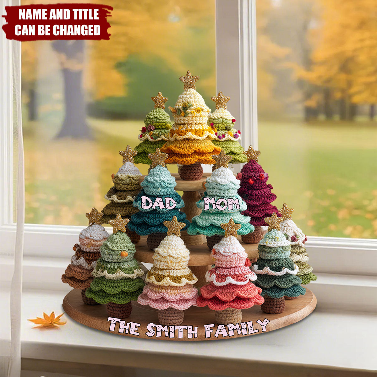 Family Christmas Tree Crochet - Personalized Custom Shaped Acrylic Plaque