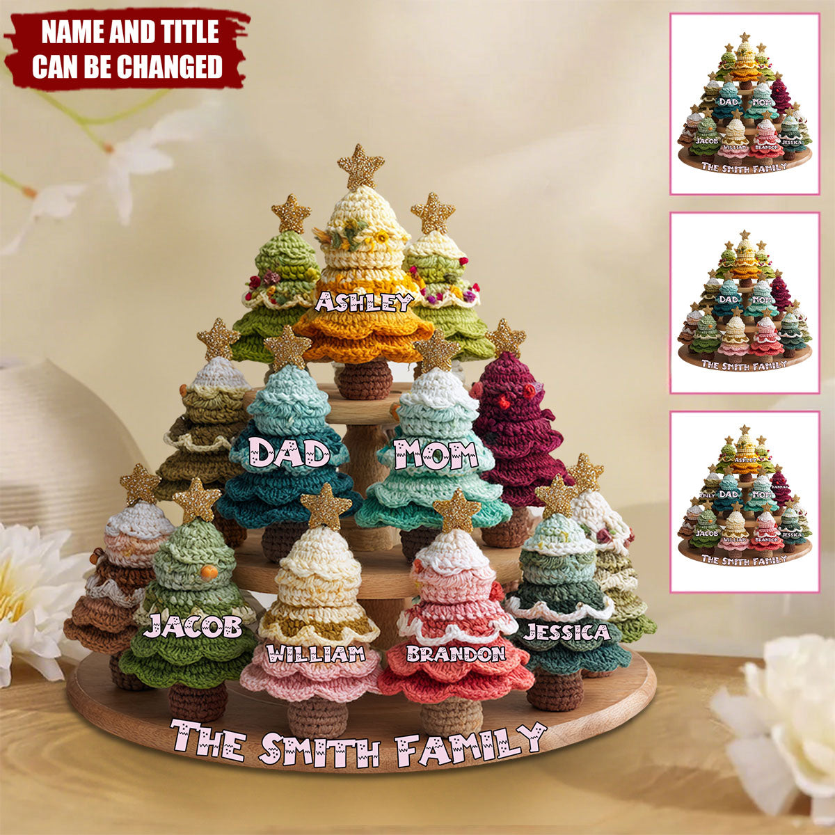 Family Christmas Tree Crochet - Personalized Custom Shaped Acrylic Plaque