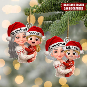 Christmas Joyful Grandma Hugging Grandkid - Personalized Christmas Acrylic Ornament