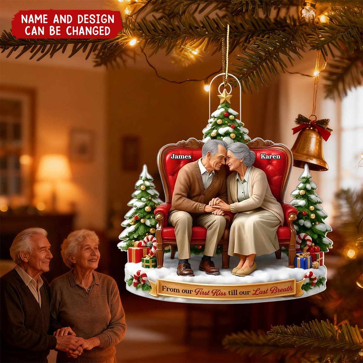 Old Couple Sitting Together from Our 1st Kiss til Our Last Breath - Personalized Christmas Acrylic Ornament