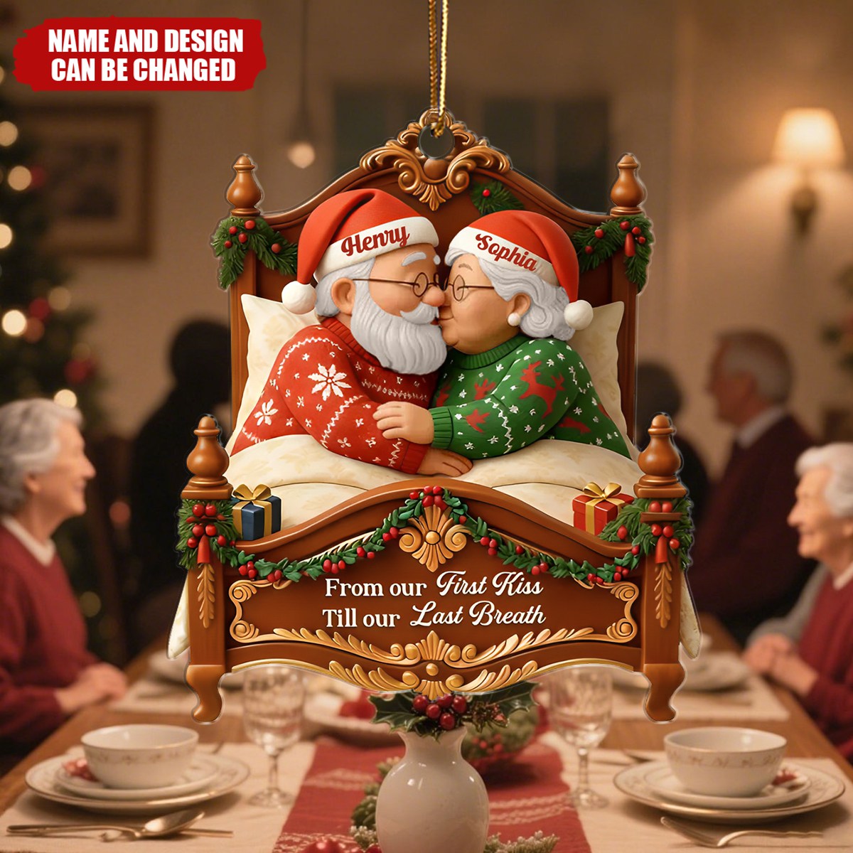 Old Couple Kissing from Our 1st Kiss till Our Last Breath - Personalized Christmas Acrylic Ornament