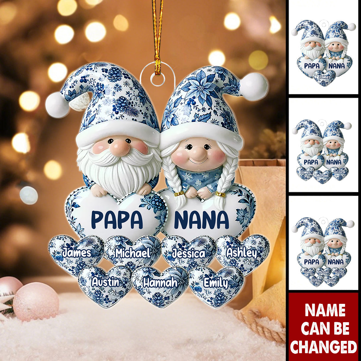 Timeless Vintage Toile De Jouy Gnome Grandparents - Personalized Christmas Acrylic Ornament