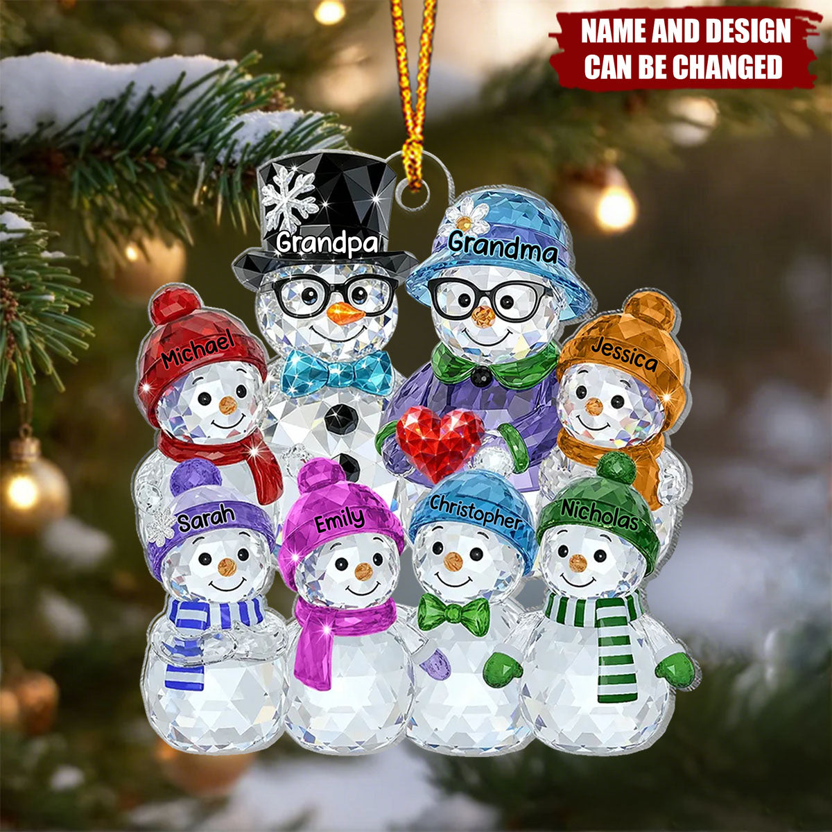 Grandparents And Grankids Snowman Pattern Crystal - Personalized Christmas Acrylic Ornament