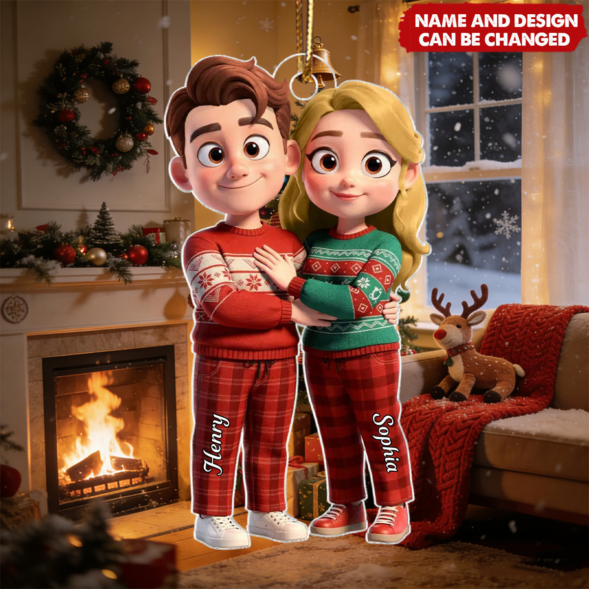 Cartoon Couple Standing Together - Personalized Christmas Acrylic Ornament