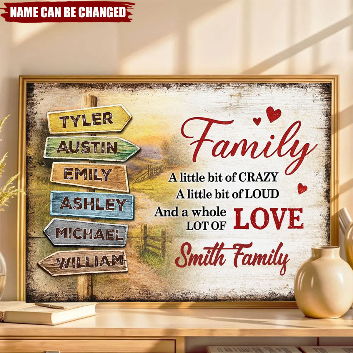 Family A Little Bit Crazy, A Whole Lot of Love - Personalized Poster - Sentimental & Timeless Gift for Parents or Grandparents, Heartwarming Home Decor