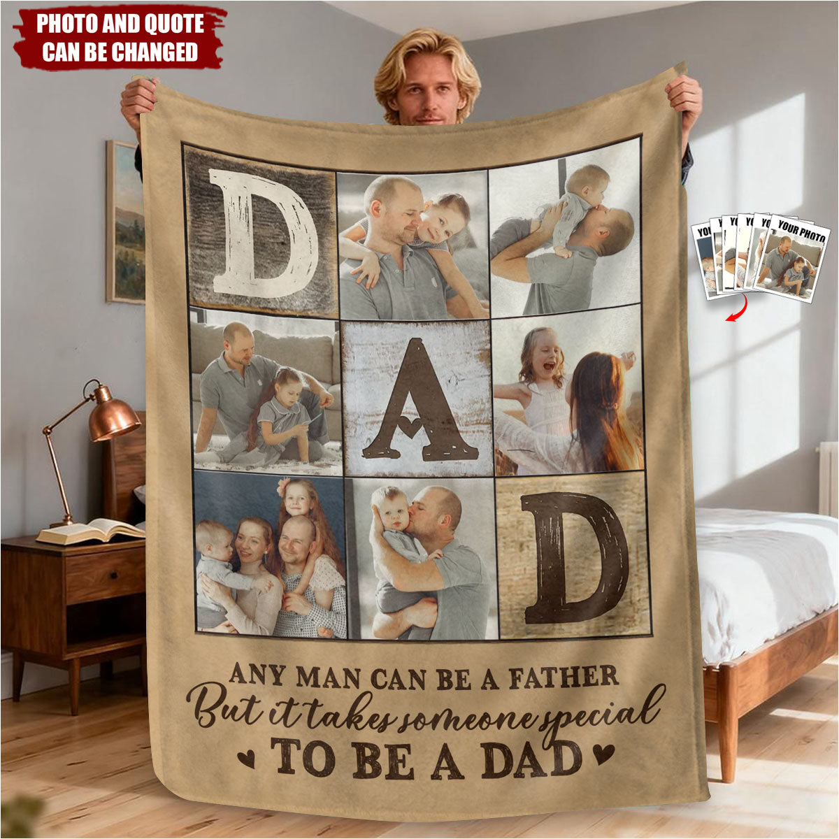 Photo Collage Blanket for Dad – Personalized Gifts With Family Pictures, Gift For Dad On Birthday, Christmas, Father’s Day Gift from Kids