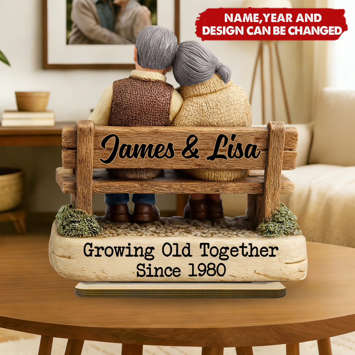 Growing Old Together Couple - Personalized Standing Wooden Plaque - Gift for Couple
