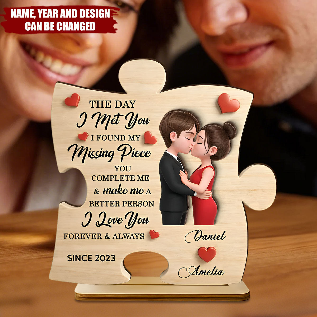 The Day I Met You Puzzle Sign - Personalized 2-Layered Wooden Plaque - Anniversary, Valentine's Day Gift, Gift For Him, Gift For Her