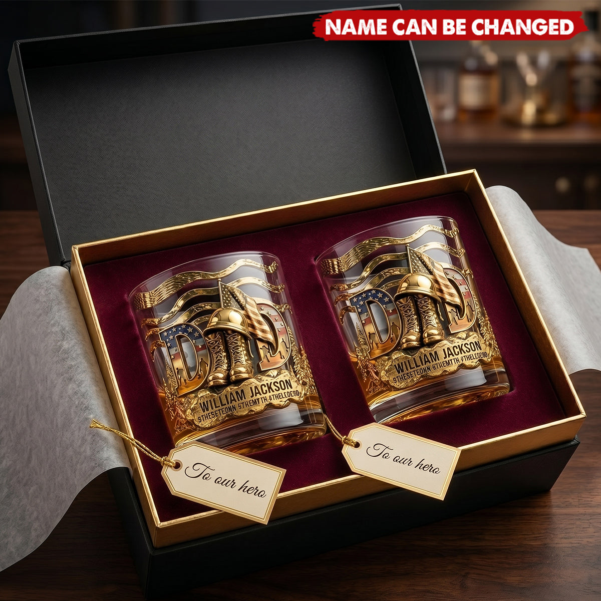 Proud Veteran Dad - Personalized Whiskey Glass,  Father's Day Gift For Dad, Grandpa